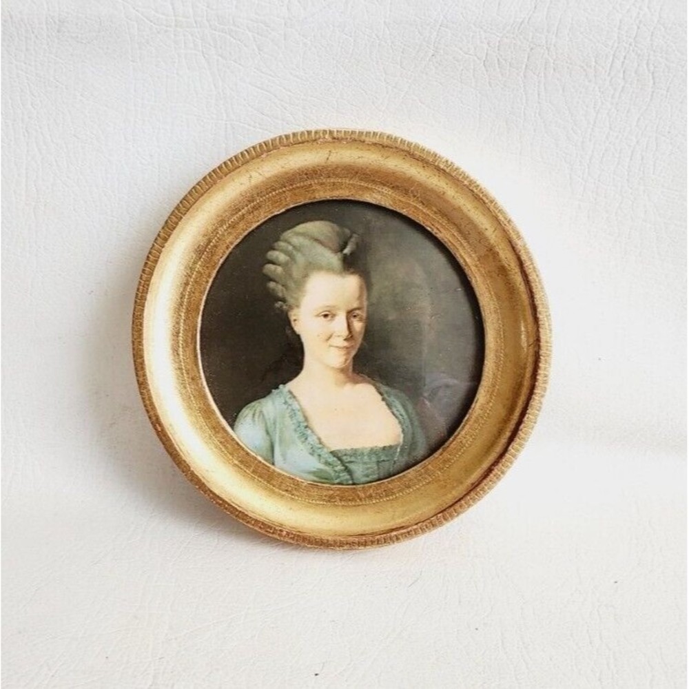 Vintage Italian Miniature Portrait Lady Woman Wall Décor Gold Tone Frame